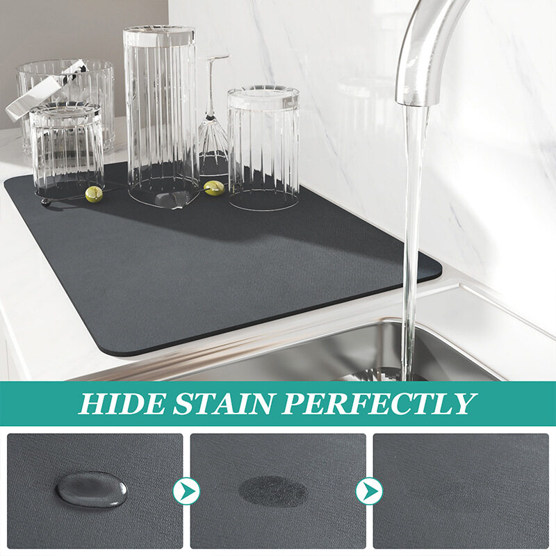 Quick Drying Mat Rectangle Placemat Diatomite Placemat Dish Mat Kitchen Draining Sink Anti-Slip Pad Durable Cup Coaster Tableware dish drying mat Kitchen accessories Coffee Pad Rubber Backed Absorbent
